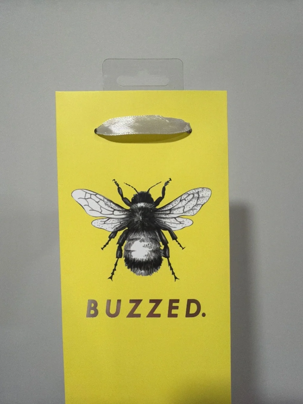 BUZZED. Yellow Black White Bee Graphic Wine Bottle Bag Gift Holder